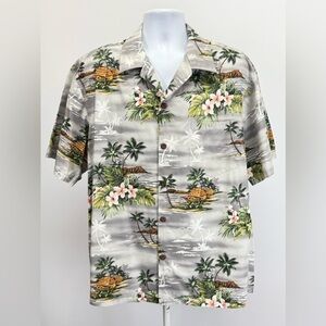 BLUE HAWAII Gray Tropical Print short sleeve button down shirt size XXL.